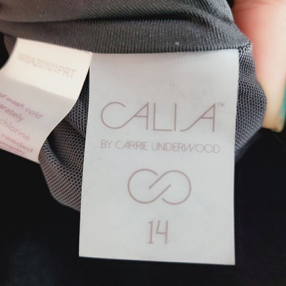 Calia Swim One Piece 14 Swimsuit Bathing Suit Black Tropical Padded Shelf Bra - Picture 5 of 6